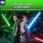 TOY Life Sable iluminado – Paquete de 3 sables de iluminación, espada de sable de luz extensible y plegable, juego de juguetes de sable con sonido FX sensible al movimiento, juguete de espada