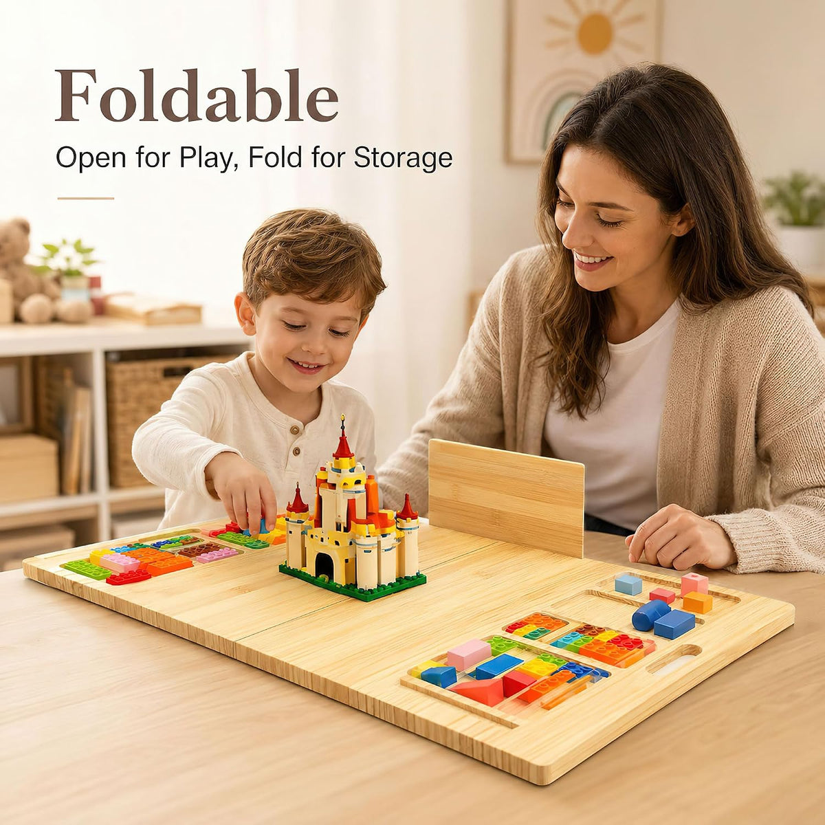 Bandeja/Falda de Construcción Plegable para Lego, Mesa de Construcción de Madera Grande, 41 x 21 in