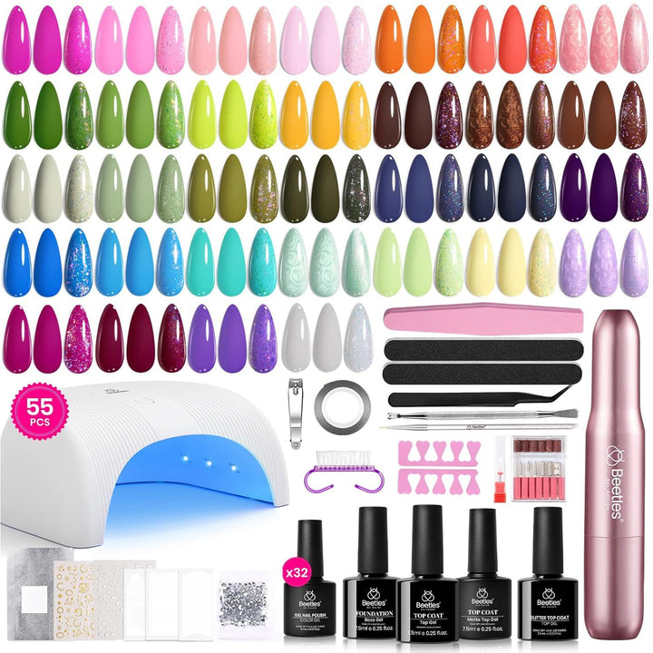 Beetles - Kit de 55 esmaltes de uñas de gel con luz UV y taladro de...
