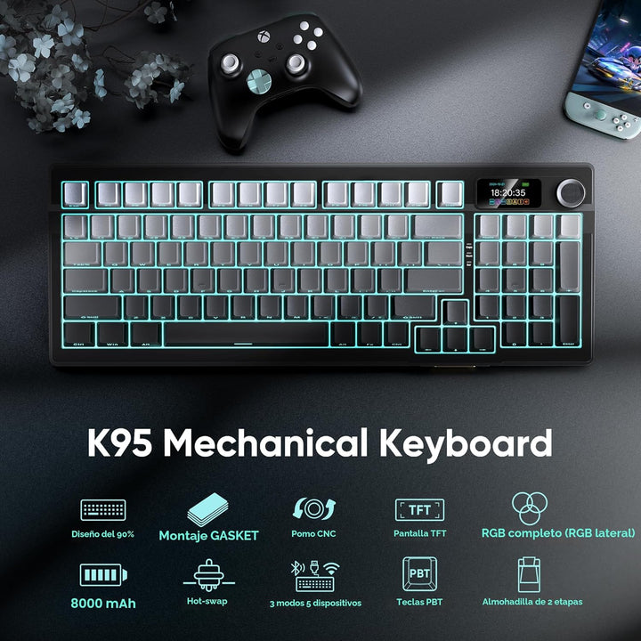 RedThunder K95 Teclado Mecánico Inalámbrico, Pantalla TFT y Perilla...