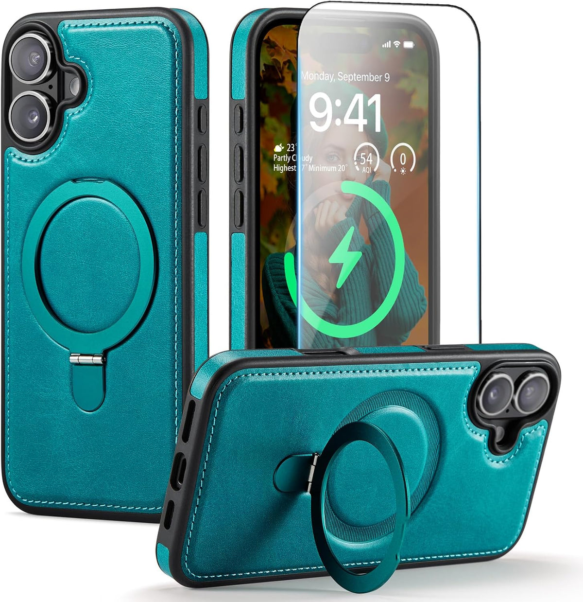 Funda para iPhone 16 con soporte compatible con Magsafe, color verde