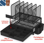 Organizador de escritorio SimpleHouseware de malla con cajón deslizante, doble bandeja y 5 secciones verticales, color negro