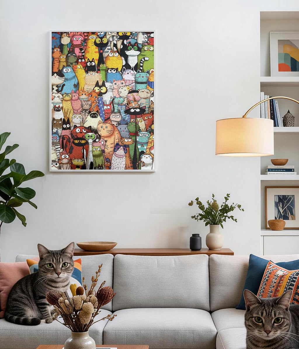Rompecabezas de gato caprichoso para adultos, 520 piezas, arte dibujado a