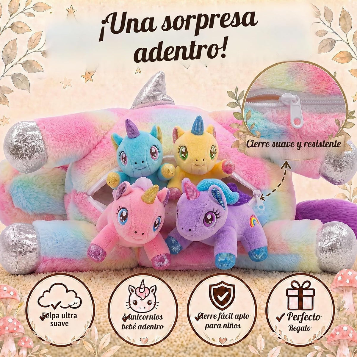 gnomantic Animales de peluche de unicornio con bebés en el interior