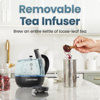 Chefman Hervidor eléctrico con infusor de té, compacto de 1 litro (4 tazas), 1500 W, tapa extraíble para una fácil limpieza, protección contra hervir en seco, filtro de acero inoxidable, sin BPA, apagado automático, hervidor de té eléctrico pequeño
