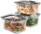 Rubbermaid Brilliance - Recipientes de vidrio para alimentos de 4.7 tazas con tapas, juego de 3 unidades transparentes
