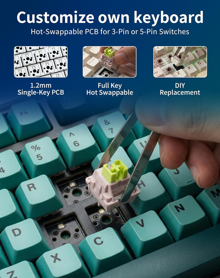 Aula AU75 Teclado mecánico inalámbrico, teclado para juegos con jun...