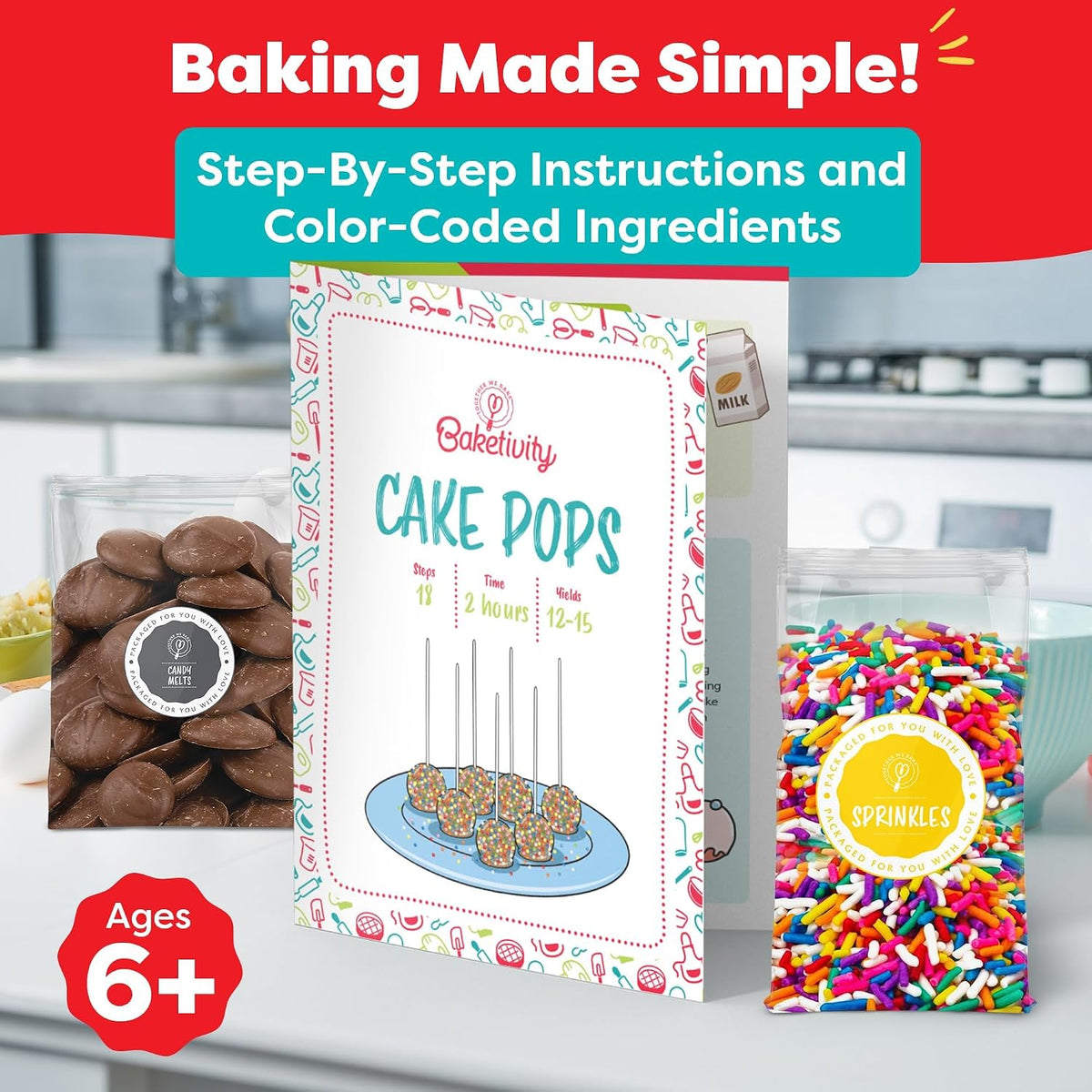 Baketivity Kit para Hornear Cake Pops para Niños con Ingredientes Pre-medidos
