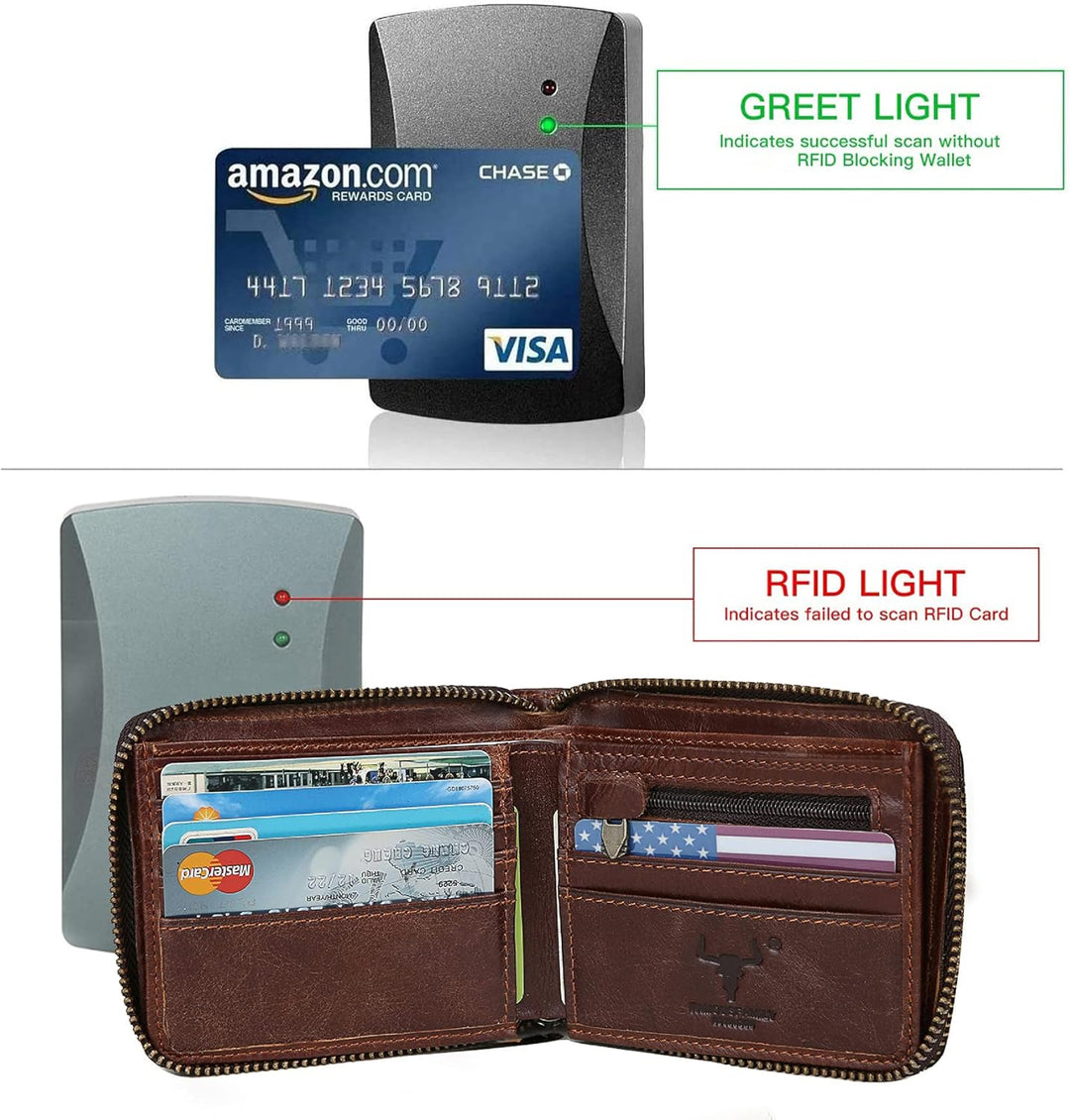 Billetera con cremallera para hombre, con bloqueo RFID, de piel, pl...