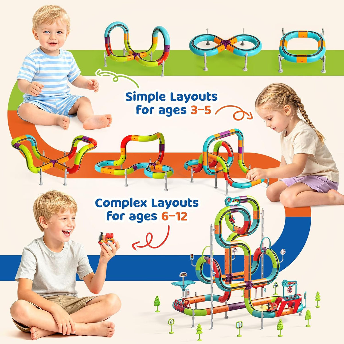 Juego de tren eléctrico para niños de 8 a 12 años, pista de cubo de