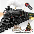 Juego de tren eléctrico con control remoto para niños, aleación de metal, juguetes de tren de Navidad, locomotora de vapor, carruajes de pasajeros, pistas de lujo, luces y sonidos, recargable, regalos de cumpleaños para niños y niñas, color verde