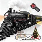 Juego de tren eléctrico con control remoto para niños, aleación de metal, juguetes de tren de Navidad, locomotora de vapor, carruajes de pasajeros, pistas de lujo, luces y sonidos, recargable, regalos de cumpleaños para niños y niñas, color verde
