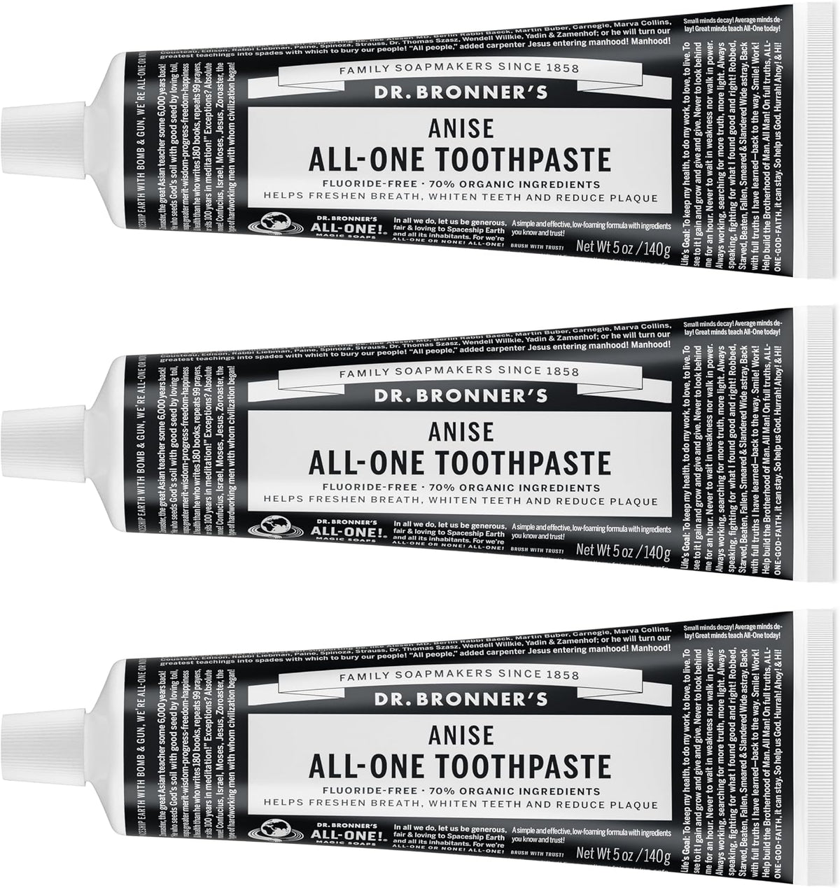Dr. Bronner's Pasta de dientes All-One - Anís, 5 onzas, paquete...