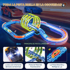 Juego de pistas de carreras de autos de juguete brillante, 71 pistas que