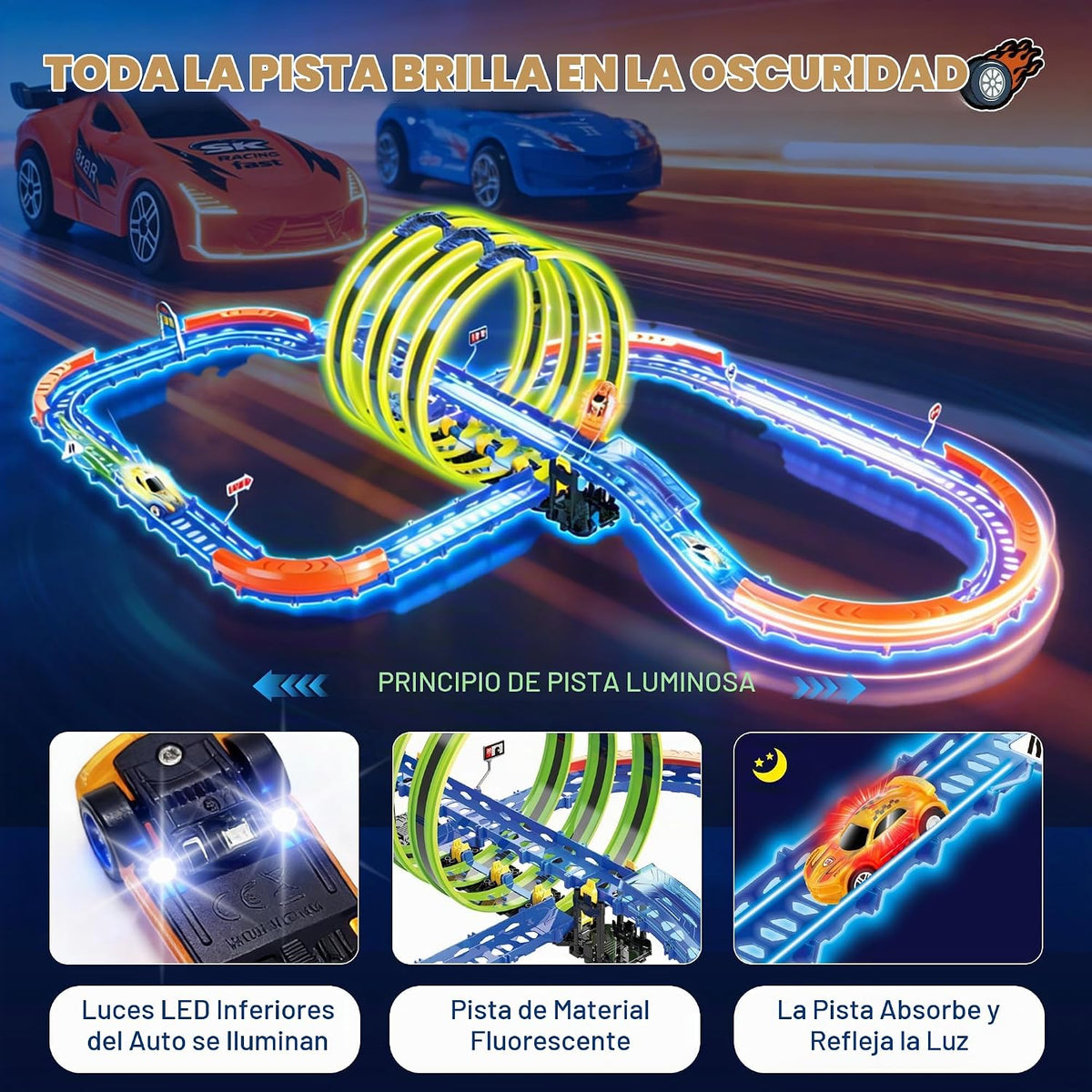 Juego de pistas de carreras de autos de juguete brillante, 71 pistas que