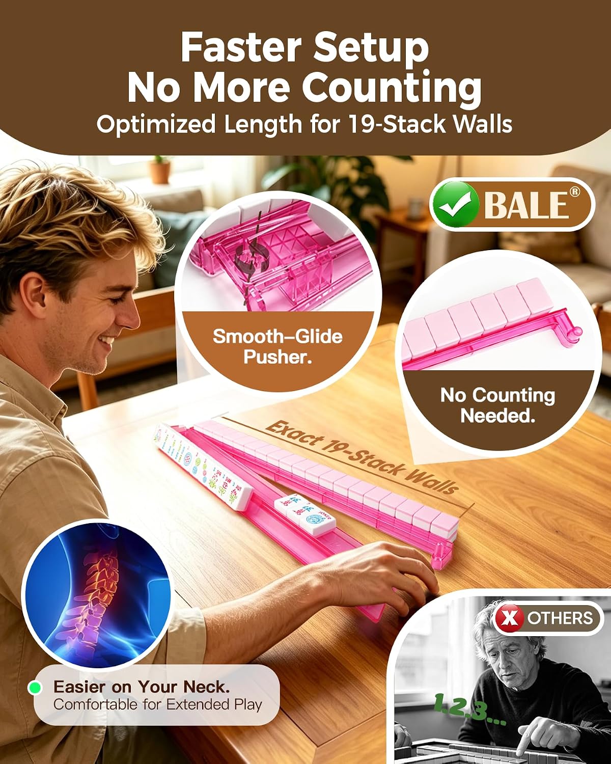 No-Counting & Non-Slip Acrylic Mahjong Racks con Pushers Set de 4 & Bag