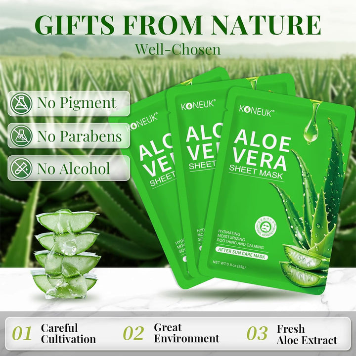 KONEUK Paquete de 30 mascarillas faciales hidratantes de aloe vera,...