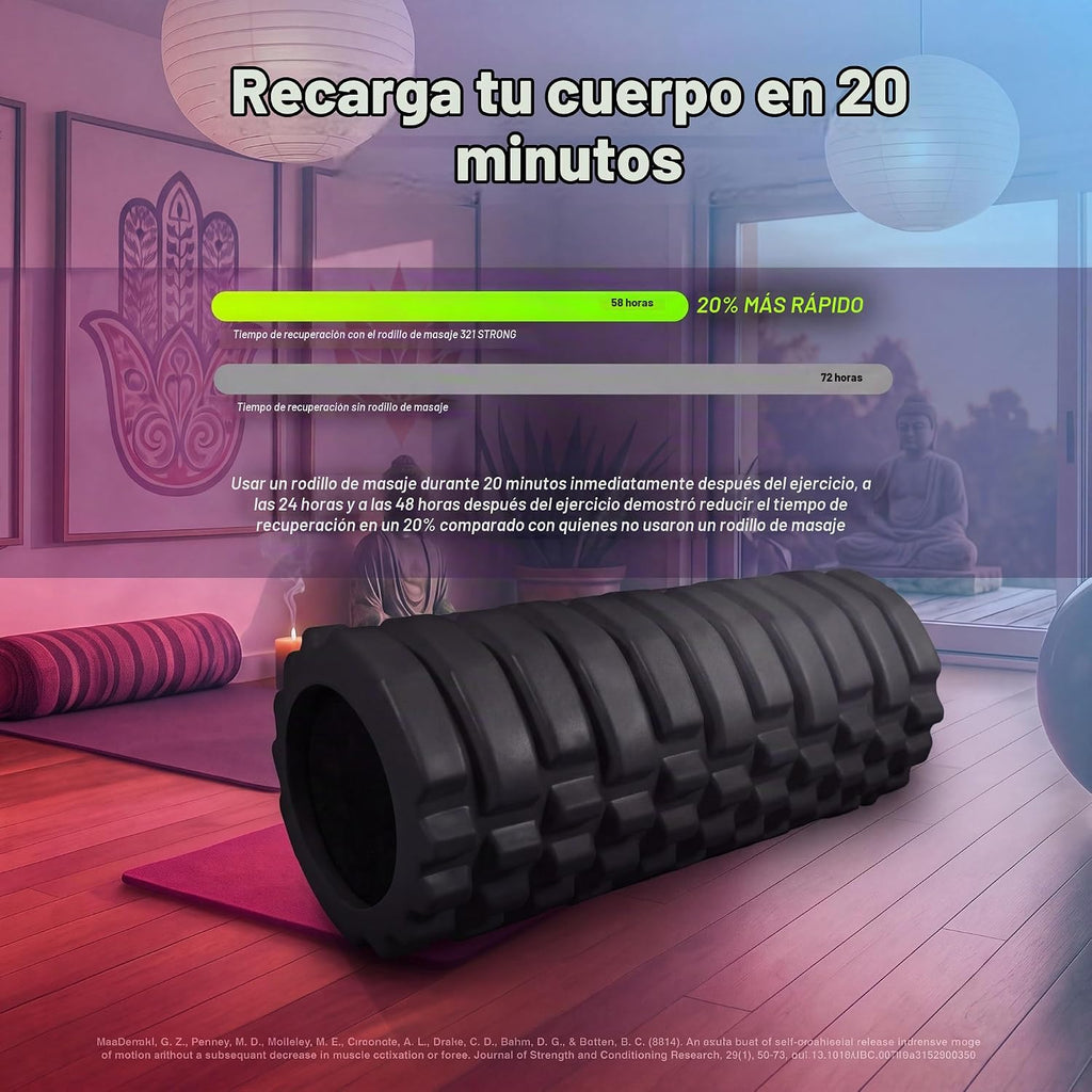 Rodillo de espuma fuerte 321 – Masajeador de tejido profundo de densidad media para masaje muscular y liberación de puntos miofascial, con eBook 4K