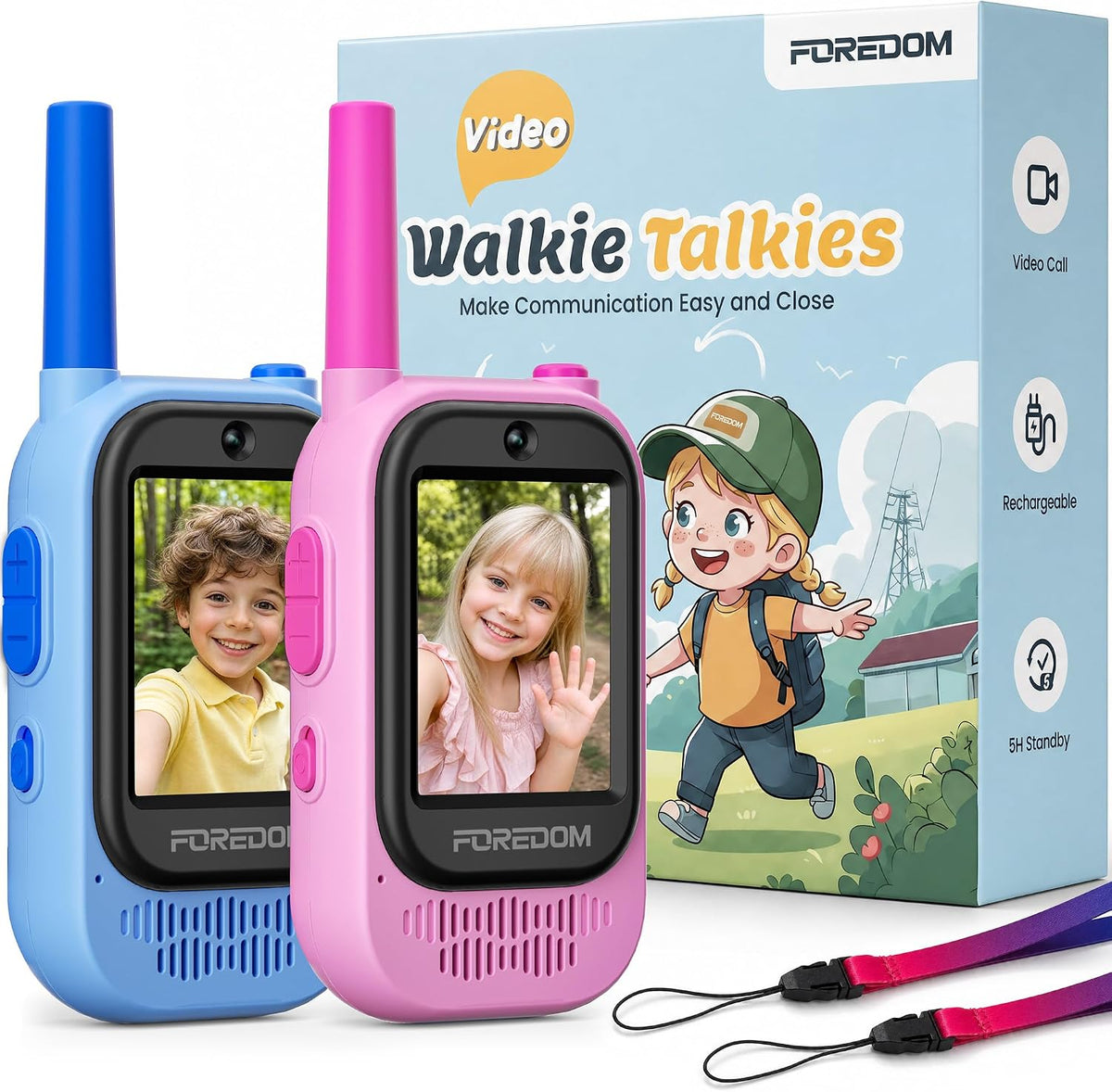 FOREDOM Radio de Video Recargable: Walkie Talkies para Niños, Alcance Largo para Niños y Niñas