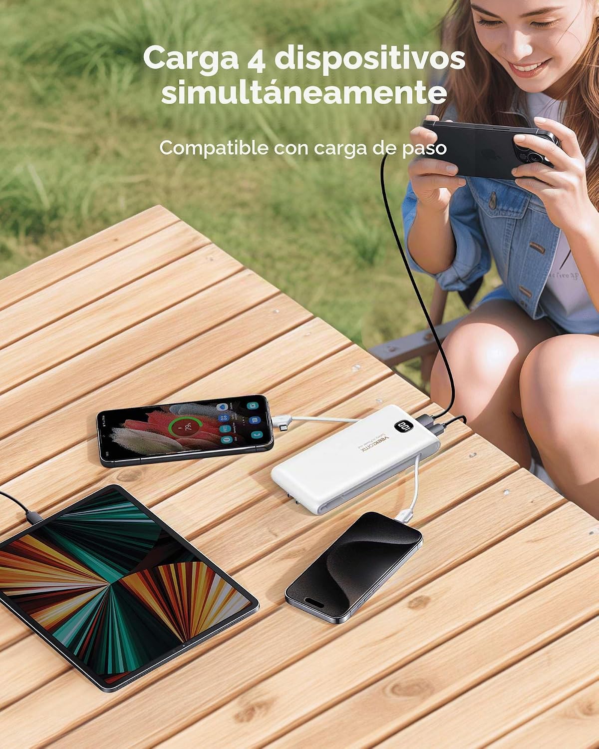 VEEKTOMX Cargador portátil con cables integrados de 10000 mAh, banc...