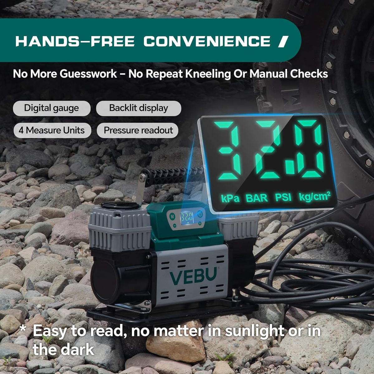 VEBU Compresor de aire todoterreno Inflador de neumáticos de 12 V,...