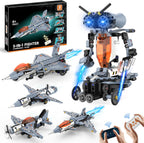 Kit de construcción de robot STEM RC 5 en 1, juego de construcción de aviones Fighter Jet con aplicación y control remoto de 2.4 GHz, juguetes de avión de combate transformables técnicos para niños de 6 7 8 9 10 11 12 + regalos de cumpleaños