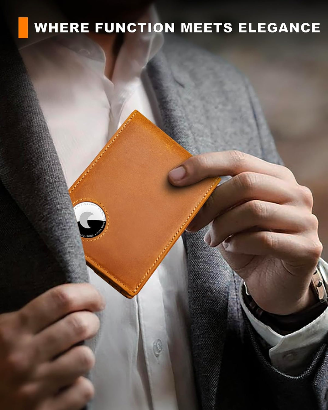 BROSHOPP Billetera Airtag para hombre, billetera plegable de cuero...