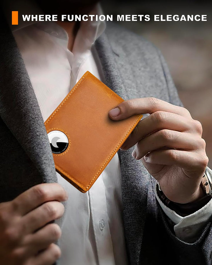 BROSHOPP Billetera Airtag para hombre, billetera plegable de cuero...