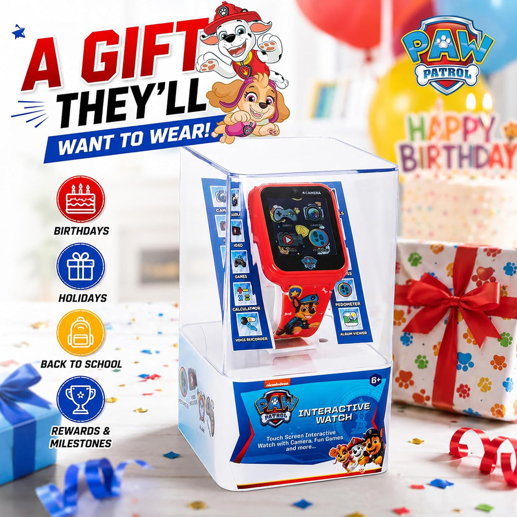 Reloj inteligente Accutime Paw Patrol con cámara para niños y bebés - Reloj inteligente interactivo para niños y niñas con juegos, grabadora de voz, calculadora, podómetro, alarma, cronómetro, con