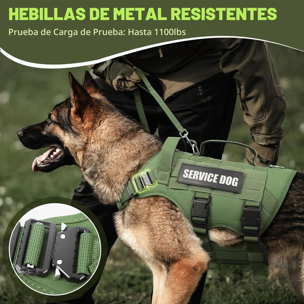 Arnés tipo chaleco para perro de servicio para perro grande, chaleco táctico MOLLE con 10 parches para mascotas, arnés resistente sin tirones para entrenamiento y caminatas