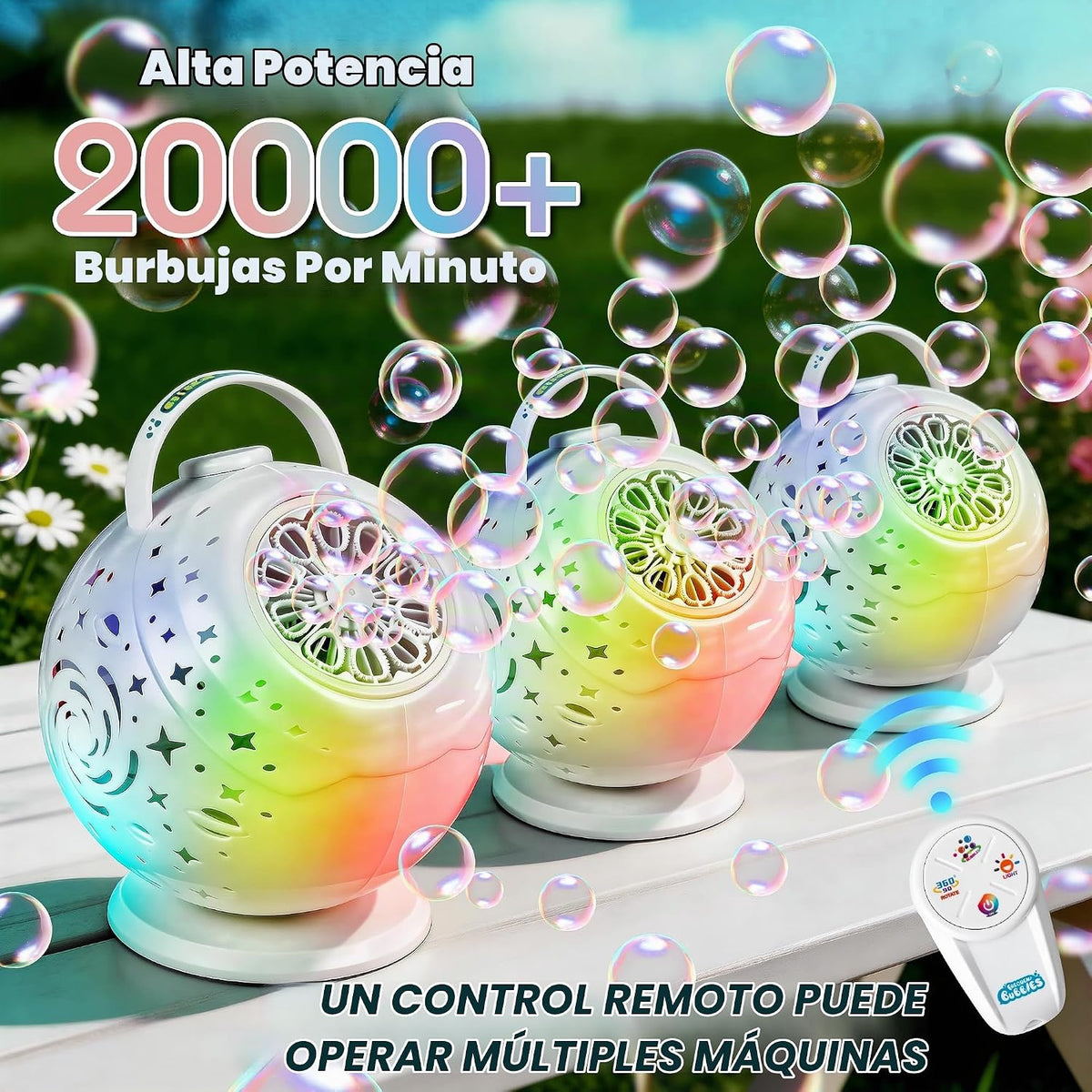 Máquina de burbujas recargable para niños con control remoto