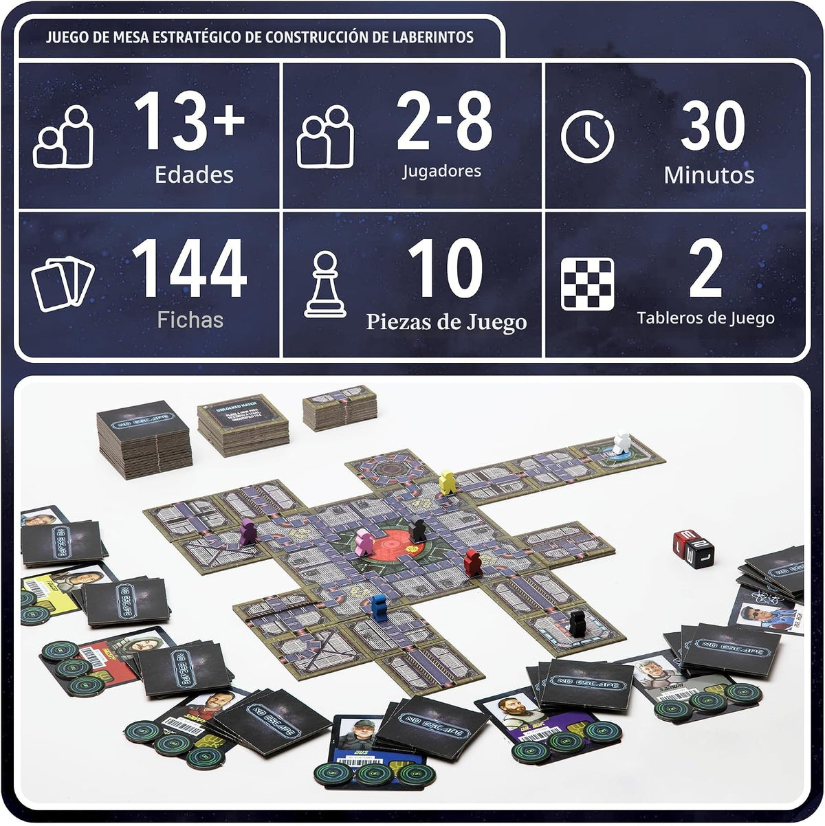 Juego de mesa sin escape, juego de mesa de estrategia para adultos, familia, fiesta, juego de laberinto de traidor de sabotaje espacial estratégico único con azulejos, diversión para niños, adolescentes, adultos, de 2 a 8 jugadores