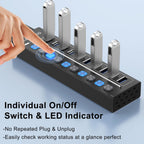 LLYDZKG, LLY-U801, hub USB 3.0 de 10 puertos, alimentado, adaptador 12V/3A