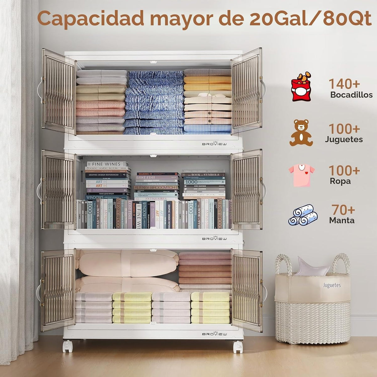 BROVIEW - Contenedores de almacenamiento apilables de 240 cuartos de galón