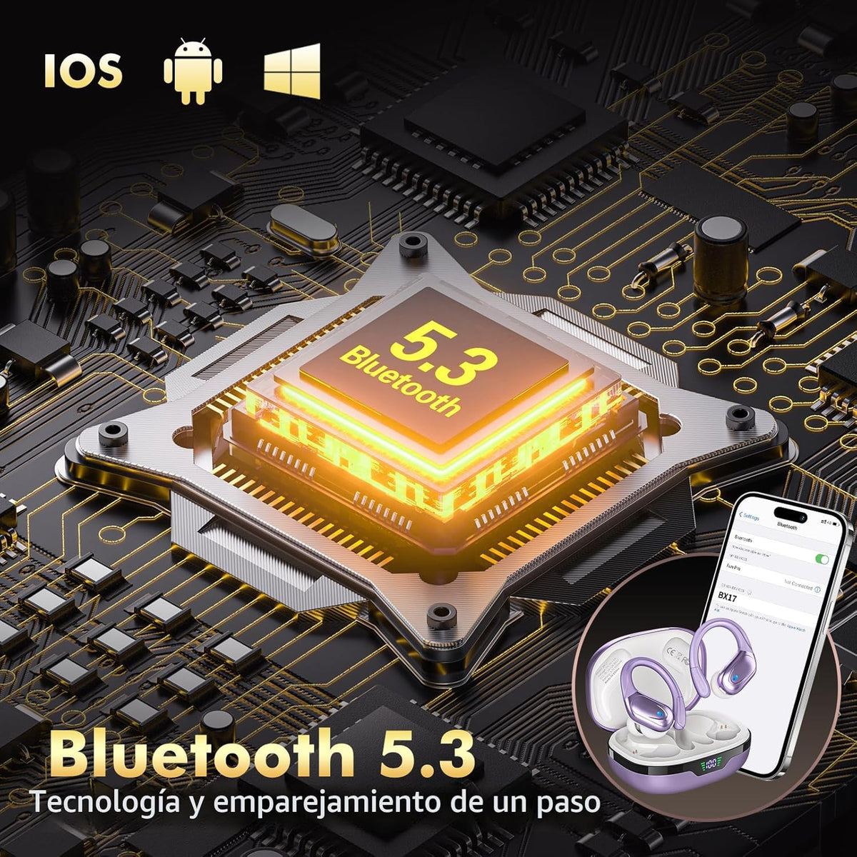 HAOYUYAN Auriculares inalámbricos Bluetooth 5.3 con reproducción de...