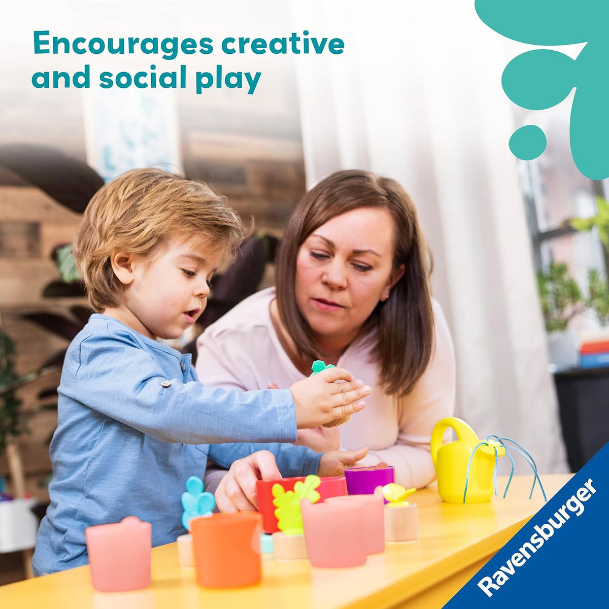 Ravensburger Juego de rompecabezas y juego de Play+ - My Little Plants - Juego de clavijas Montessori de clasificación y apilamiento de madera para niños pequeños