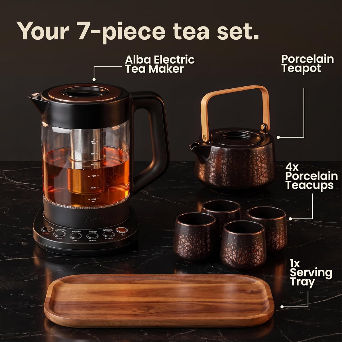 Viante - Juego de té de lujo, hervidor eléctrico con infusor