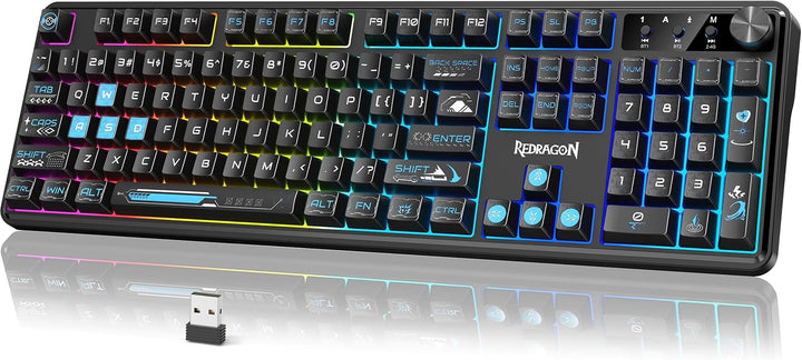 Redragon RM104 Teclado inalámbrico para juegos con perilla, teclado...