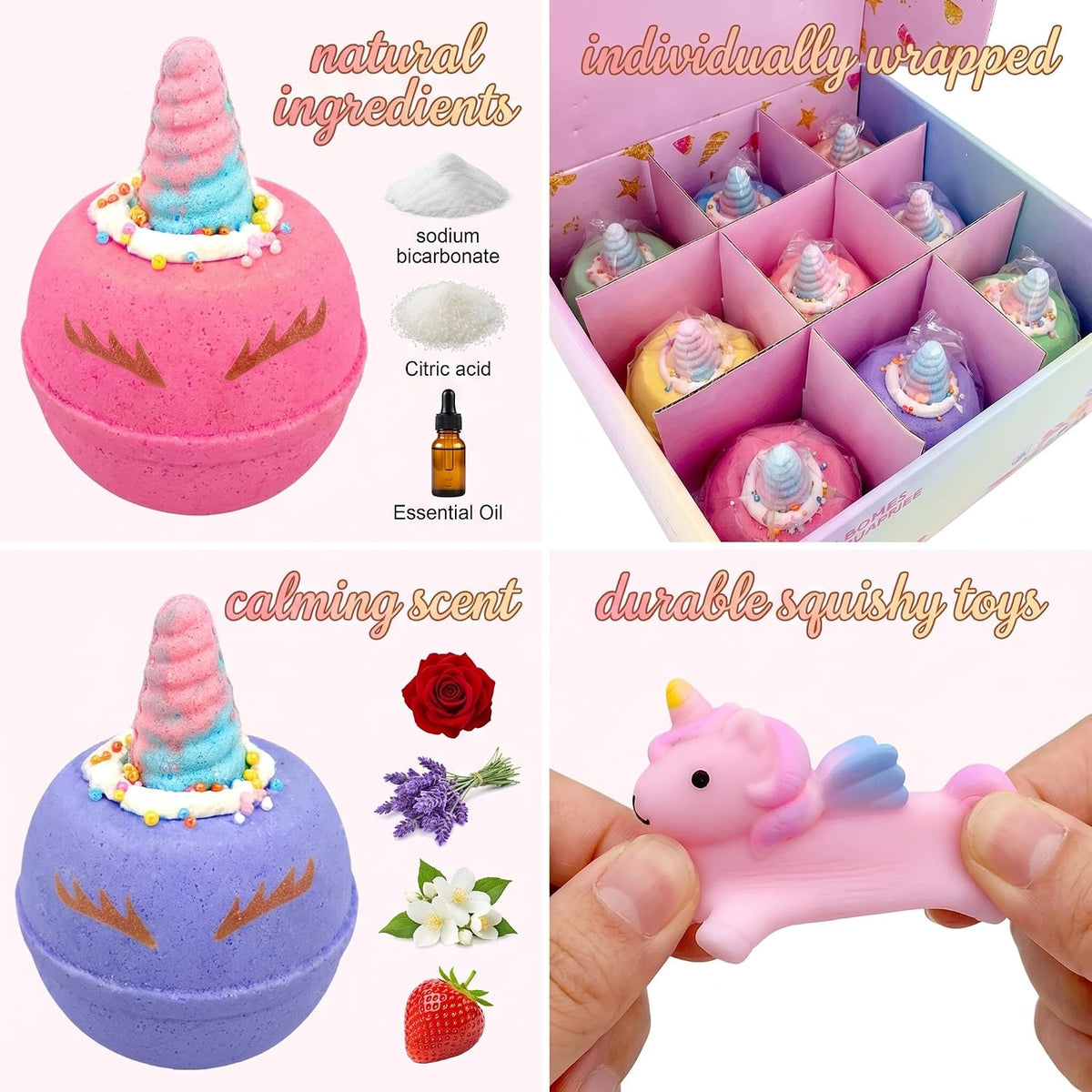 Clear&Fresh - Bombas de baño de unicornio para niños con juguetes
