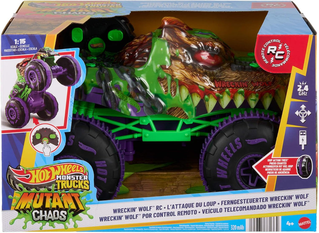 Hot Wheels Monster Trucks Mutant Chaos Wreckin' Wolf Vehículo RC