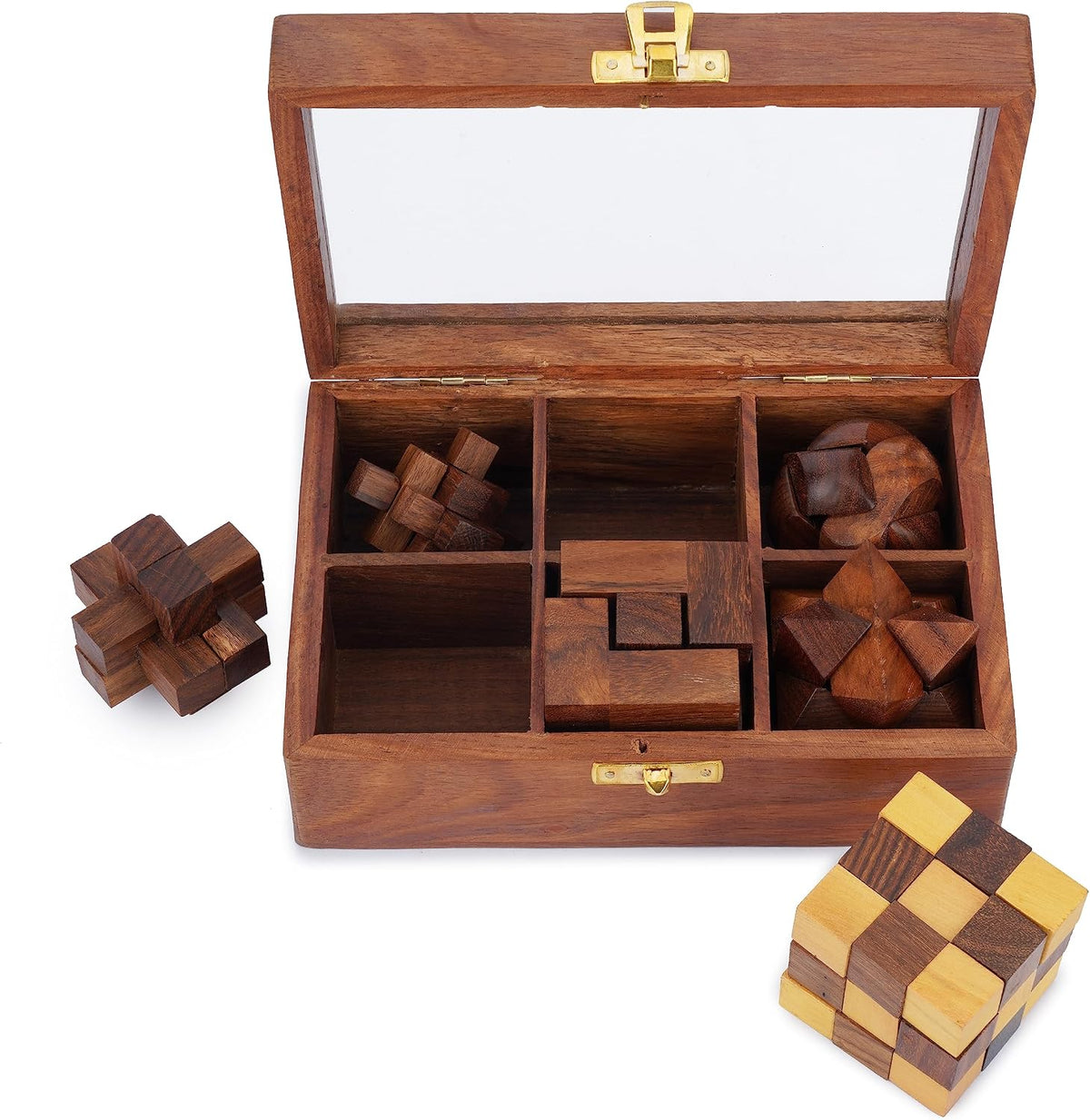 Ajuny Juego de caja de rompecabezas de madera, 6 juegos de rompecabezas