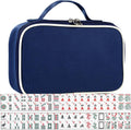 Juego de mahjong americano prémium con bolsa de transporte azul duradera, 166 azulejos blancos, incluye fichas y dados, juego de azulejos Mahjong portátil de viaje completo