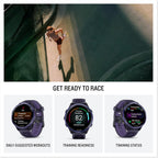 Garmin Forerunner 570 - Reloj inteligente para correr, WiFi de 1.722 pulgadas, reloj de fitness con GPS para hombres y mujeres, aluminio índigo con banda translúcida imperial púrpura/índigo + monitor