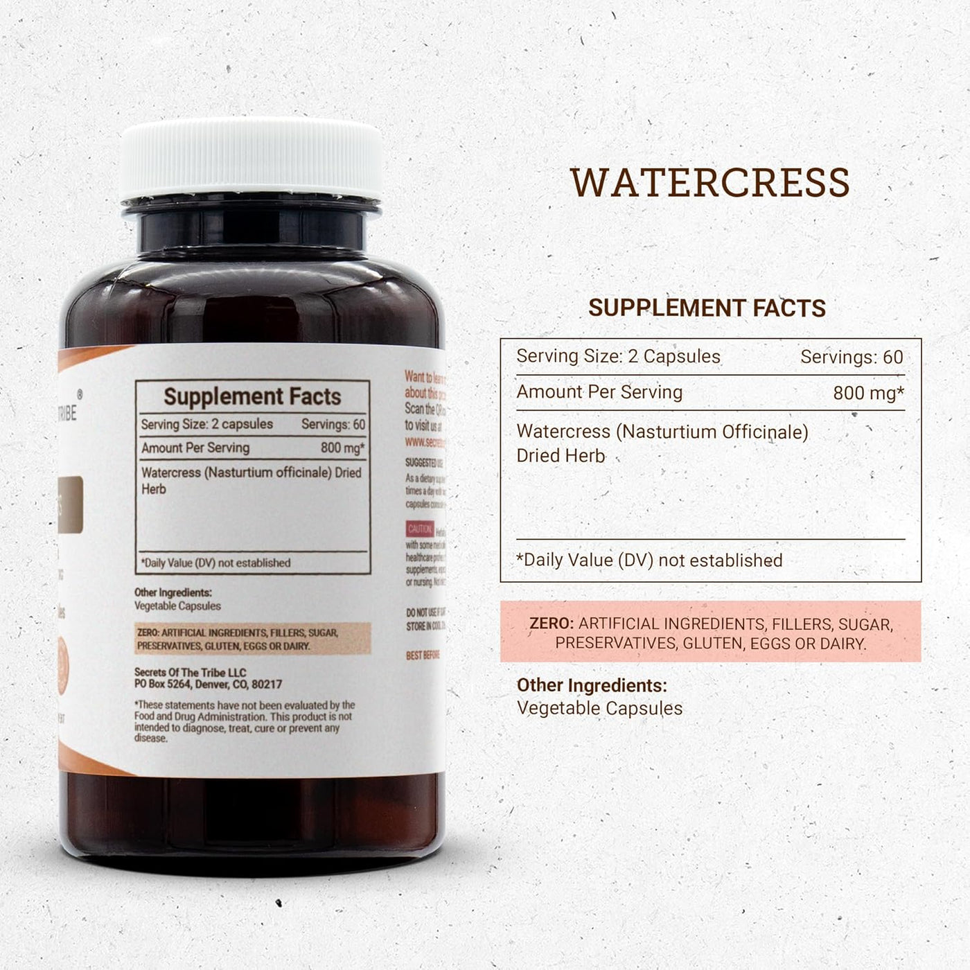 Secretos de la Tribu Berro 120 Cápsulas, 800 mg, Berro (Nasturtium...