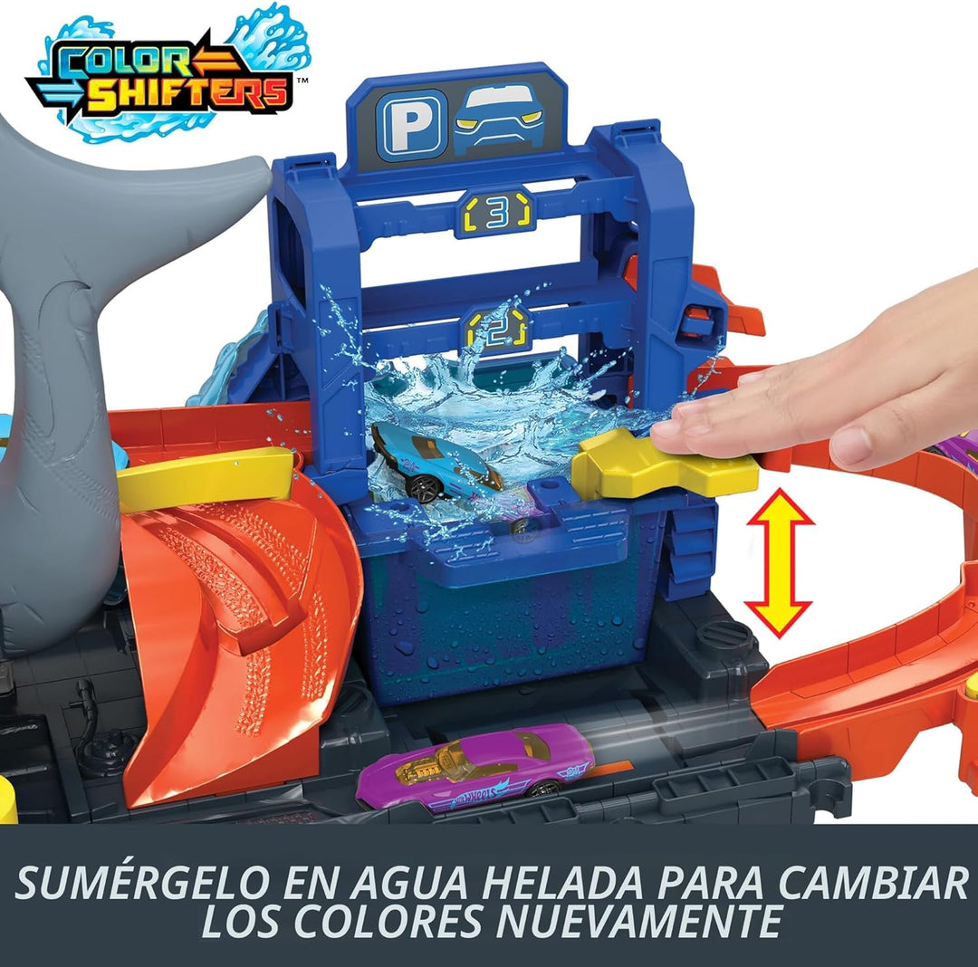 Hot Wheels Juego de pistas de ciudad, lavado de autos Ultra Shark c...