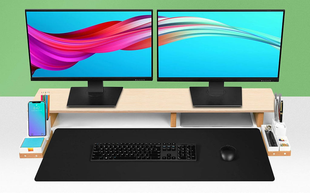 Almohadilla de escritorio de cuero y soporte para monitor