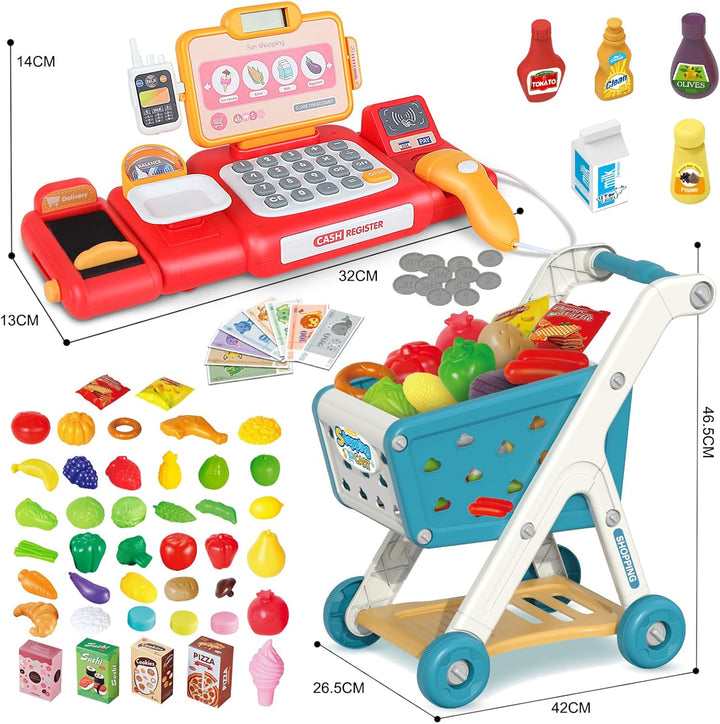 Yalujumb Carrito de Compras Trolley Set de Juego para Niños y Calcu...
