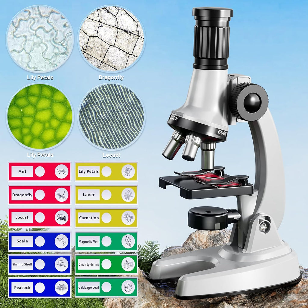 Microscopio para niños, 67 piezas de microscopio científico para niños con microscopio 100X-1200X, diapositivas y herramientas, kit de experimentos científicos, proyecto STEM, juguete de regalo para niños y niñas principiantes 3-5 5-7 8-12