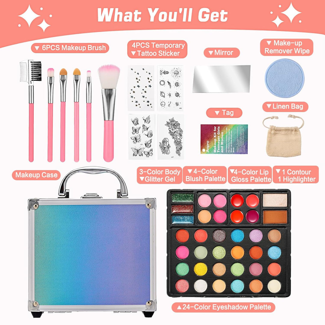 Anpro Kit de maquillaje todo en uno para niñas de 10 a 12 años con...