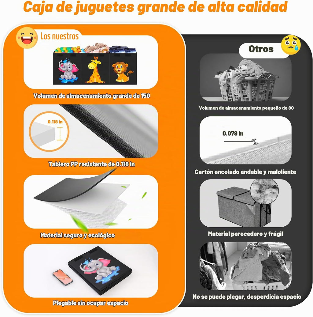 Cajón de juguetes extragrande, organizador de almacenamiento plegable con tapas, 40"x14"x16"